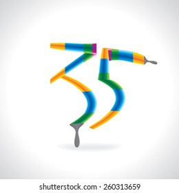 numeric number of 35 created by painting brush