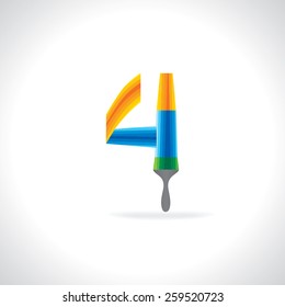 numeric number of 4 created by painting brush 