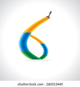 numeric number of 6 created by painting brush