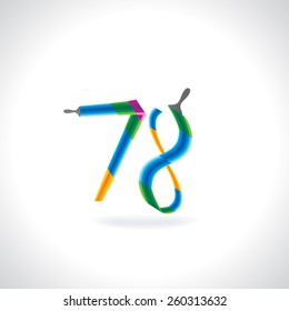 numeric number of 78 created by painting brush