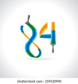 numeric number of 84 created by painting brush 