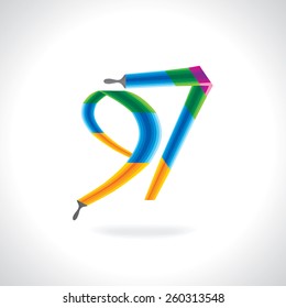 numeric number of 97 created by painting brush