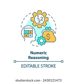 Numeric reasoning multi color concept icon. Mathematical intelligence. Round shape line illustration. Abstract idea. Graphic design. Easy to use in infographic, presentation, brochure, booklet