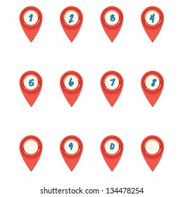 Numeric set on red pointers isolated on white