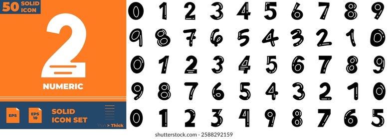 Numeric Solid Editable Icons set. Vector illustration in modern thin solid style of numeric icons: number, 123, font, etc