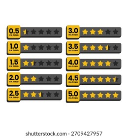 Etiquetas de calificación de estrellas numéricas Insignia de puntuación e íconos de revisión Conjunto de Vectores