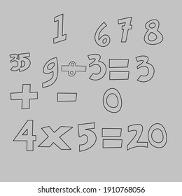 numeric symbols from numbers 1 to 9. design font in vector form. sketch number made by hand. shape icon image of number. art number for education.
