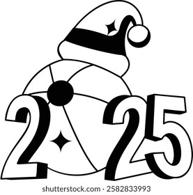 Numeric Words vector icon design, 2025 welcome sign, festive holiday season symbol, new year party decor stock illustration, Santa hat Beach ball Twenty Twenty Five concept