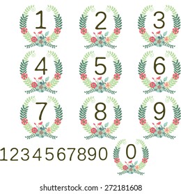 Numeric Wreath,Table Card,Floral Numbers Collections.