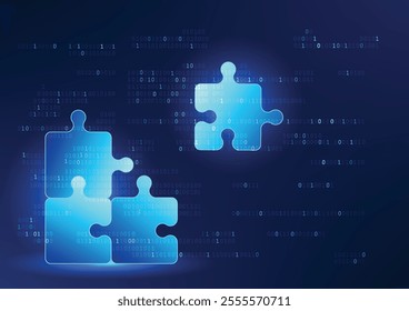 Numerical code and jigsaw technology represents the development of software systems, coding and technical problem solving, as well as the connection and processing of information in the digital world.