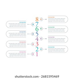 Plantilla de infografía numérica. Plantilla de información de ocho pasos. Plantilla de infografía para educación, tecnología, industria, negocios. Plantilla de información para informe anual, revista