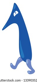Numerical number one in blue bird shape standing on its leg vector color drawing or illustration 