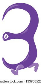 Numerical number three in blue creator shape walking on its leg vector color drawing or illustration 