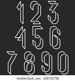 Numerical symbols line monogram numbers, mockup black and white line mathematics numerals for hipster poster