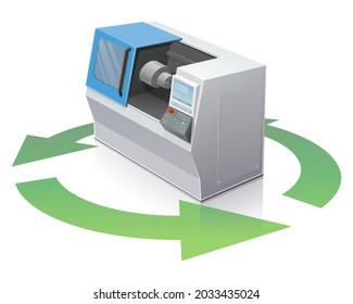 Numerically controlled machine tool and its recycling with green arrows symbol