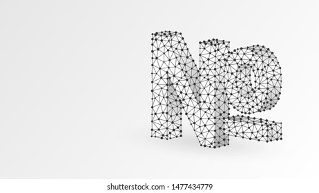 Numero sign, typographic abbreviation of the word number. No, nos symbol concept. Abstract, digital, wireframe, low poly mesh, vector white origami 3d illustration. Triangle, line dot