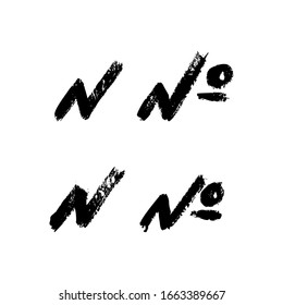 Numero symbol mark of ink brushstrokes. Vector grunge punctuation sign for blog, social media, logo, internet application, print. Hand draw icons isolated on white background