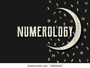 Numerology. Mystical Vector Illustration With Figures And Moon In Retro Style. Signs Of Destiny.