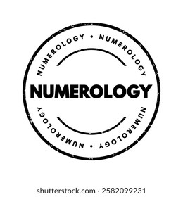 Numerology is the pseudoscientific belief in a divine or mystical relationship between a number and one or more coinciding events, text concept stamp