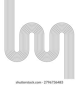 Numerous black lines with rounded edges undulate and flow, forming an abstract geometric pattern. This modern, minimalist design features sinuous curves and a sense of rhythmic movement.