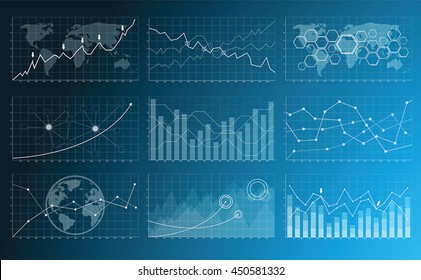 Numerous charts, screens and graphics background interface