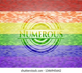 Numerous emblem on mosaic background with the colors of the LGBT flag