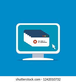 Numerous error messages on the screen computer. Interface notification. Isolated vector illustration.