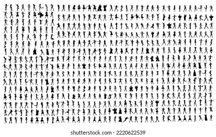 numerous people postures in black color vector illustration