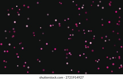 Numerosos Pequeños círculos de color rosa y púrpura se dispersan al azar sobre un fondo gris oscuro.