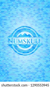 Numskull sky blue emblem. Mosaic background