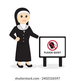 nun beside please quiet sign design character on white background