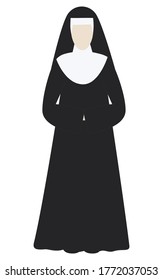 Nun in black dress. Flat style. Vector illustration. Isolated on a white background