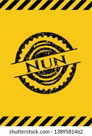 Nun black grunge emblem inside yellow warning sign. Vector Illustration. Detailed.