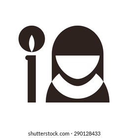 Nun and candle icon. Church symbol  isolated on white background
