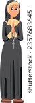 Nun cartoon character. Smiling woman in catholic outfit