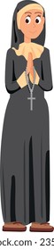 Nun cartoon character. Smiling woman in catholic outfit