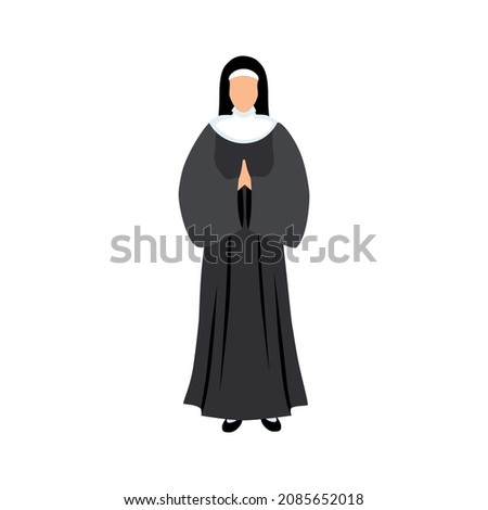 Nun. Female nun in black Catholic cassock. Icon, clipart for website, apps about religion, Catholicism, belief in God, holy spirit. Vector flat illustration, cartoon style. Photo stock © 