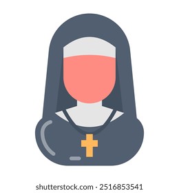 Ícones de freira plana, ilustração de vetor