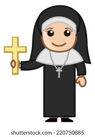Nun with Golden Cross - Vector Character Cartoon Illustration