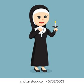 nun holding candle color