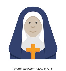 Icono de la pistola. Diseño plano. Una monja sosteniendo una cruz. Nun reza a DIOS. Festividad de halloween. Ilustración vectorial.