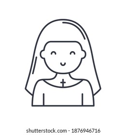 Nun icon, linear isolated illustration, thin line vector, web design sign, outline concept symbol with editable stroke on white background.