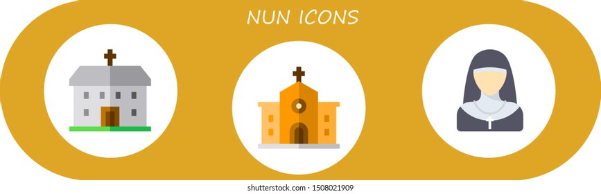 nun icon set. 3 flat nun icons.  Simple modern icons about  - monastery, chapel