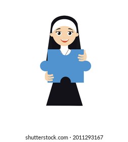 Nun con rompecabezas Pieza Vector plano Ilustración