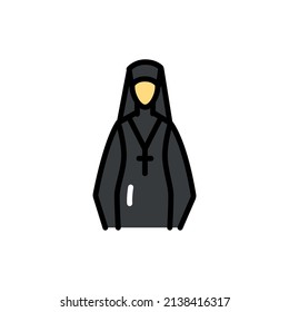 Nun line color icon. Isolated vector element. Outline pictogram for web page, mobile app, promo