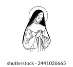 Nun one line continuous. Line art Christian nun, religion banner concept. Hand drawn