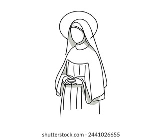 Nun eine Zeile durchgehend. Line Art Christian Nonne, Religion Banner Konzept. von Hand gezeichnet