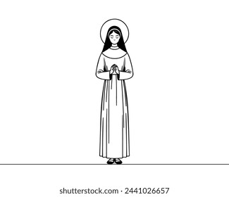 Nun one line continuous. Line art Christian nun, religion banner concept. Hand drawn