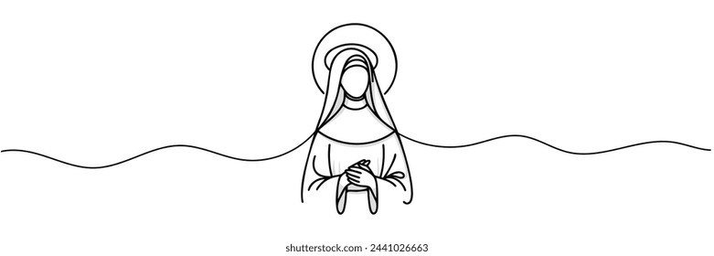 Nun one line continuous. Line art Christian nun, religion banner concept. Hand drawn