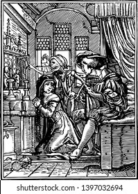 The Nun is part of a series called the Dance of Death vintage line drawing or engraving illustration.
